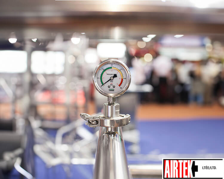 Close-up of Airtek precision pressure gauge showing industrial-grade durability and high accuracy for manufacturing applications - Airtek equipment supplier