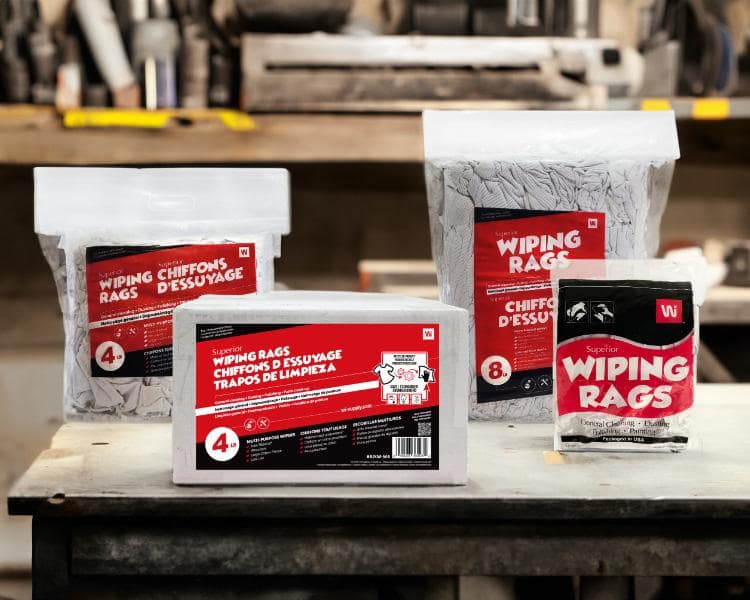 Pallet showcasing various sizes of wiping rags available for purchase, ideal for industrial and commercial cleaning tasks